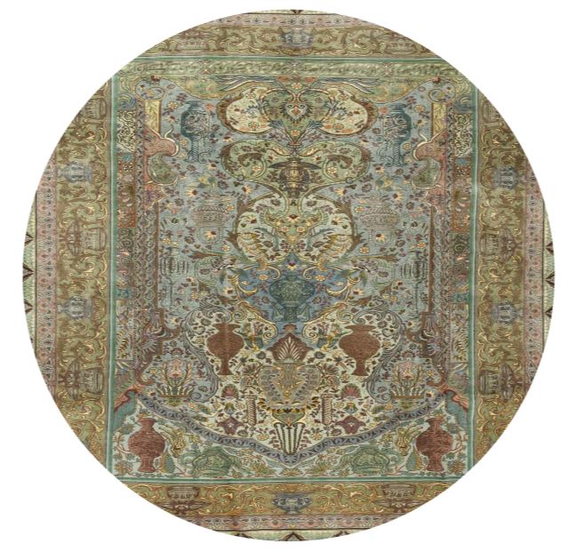 8' Round Dark Khaki Green Traditional Persian Area Rug product view showcasing the ornate symmetrical pattern and decorative border.