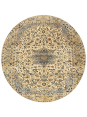 8' Round Ivory & Blue Floral Medallion Traditional Area Rug isolated on a white background.