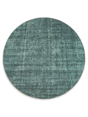 8 ft Round Teal & Light Gray Distressed Abstract Modern Contemporary Washable Area Rug isolated on a white background.