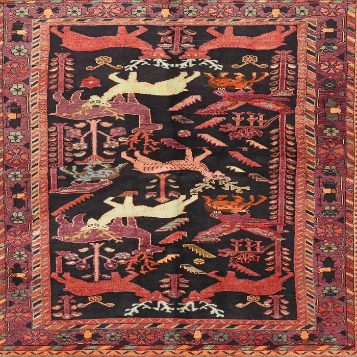 8 ft Square Rust Pink & Black Animal Motif Traditional Area Rug shown in a detailed overhead product view.