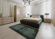 8' x 10' Charcoal Black Forest Green Traditional Persian Rug styled in a bright bedroom setting, emphasizing the rich dark color palette and modern aesthetic.