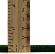 8' x 10' Charcoal Black Forest Green Traditional Persian Rug thickness measurement view showing the low-profile pile height beside a ruler for scale.