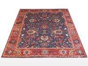 8' x 10' Navy Red Floral Persian Traditional Area Rug displayed on a white background, showcasing its intricate floral pattern and red decorative border.