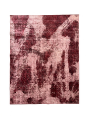 8' x 10' Rectangular Blush & Burgundy Distressed Abstract Modern Area Rug isolated on a white background.