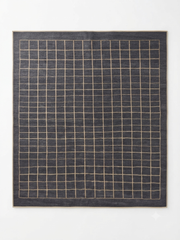 8' x 10' Rectangular Charcoal Gray & Beige Grid Geometric Modern Washable Area Rug featuring thin beige intersecting lines forming a checkered pattern displayed on a white background.