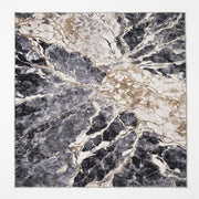 8' x 10' Rectangular Charcoal Gray & Ivory Marble Abstract Modern Washable Area Rug featuring bold marble-inspired patterns with flowing ivory and gold veining, displayed in product view.