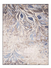 8' x 10' Rectangular Ivory & Blue Gray Floral Botanical Modern Washable Area Rug featuring flowing leafy branches, abstract floral patterns, and soft neutral tones displayed on a white background.