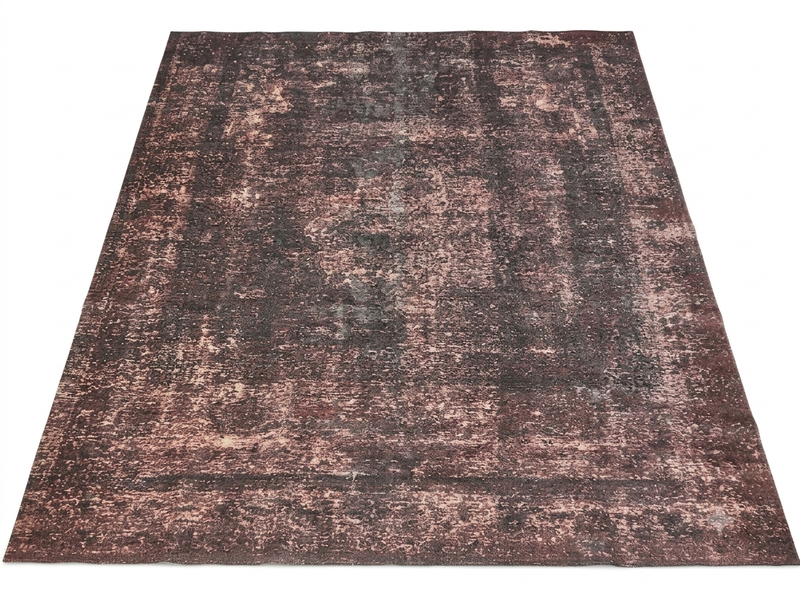 8' x 10' Rectangular Mauve Charcoal Distressed Abstract Modern Washable Area Rug displayed on a white background, showcasing a textured distressed pattern with blended mauve, charcoal, and subtle gray tones.