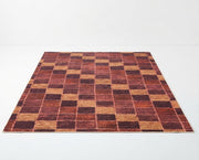 8' x 10' Rectangular Rust Brown & Mustard Gold Checkered Geometric Modern Washable Area Rug featuring alternating textured squares, displayed in product view.
