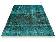 8' x 10' Rectangular Teal Black Distressed Medallion Vintage Washable Area Rug displayed on a white background, showcasing a faded traditional medallion pattern with vibrant teal tones, black accents, and a distressed vintage finish.