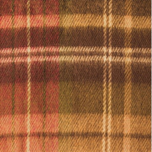 8' x 10' Tomato Red Brown Gold Patterned Rug alternate close-up view highlighting the soft textured weave and intersecting linear plaid design.