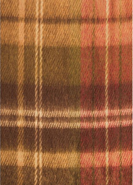 8' x 10' Tomato Red Brown Gold Patterned Rug detailed close-up showing the warm plaid-inspired pattern with blended tomato red, brown, and gold tones.
