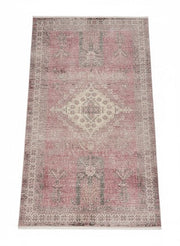 8' x 10' pink, ivory, taupe, and light gray vintage area rug featuring a distressed medallion pattern with ornate detailing and a soft faded finish.