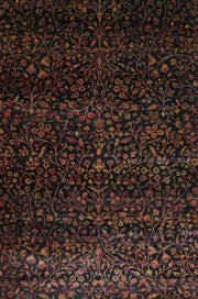 8' x 12' Dark Brown Machine Washable Traditional Area Rug displayed in a close-up view, highlighting its intricate multicolor floral and botanical pattern.