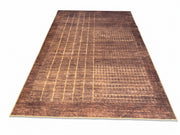 8' x 12' Rectangular Burgundy Brown & Gold Abstract Grid Modern Washable Area Rug featuring distressed gold linear grid patterns across a textured burgundy brown background.