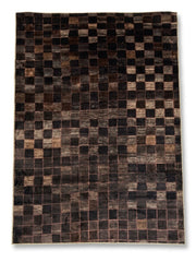 8' x 12' Rectangular Dark Brown & Black Checkered Geometric Modern Area Rug displayed on a white background.