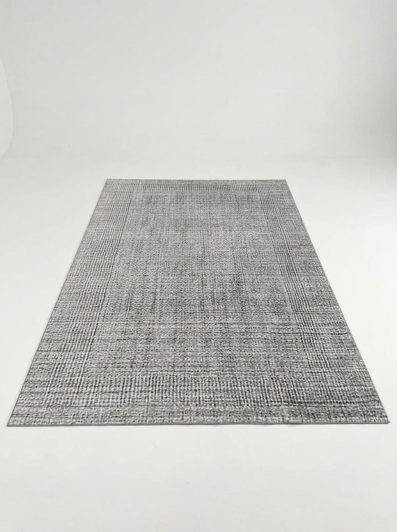 8' x 12' Rectangular Gray & Charcoal Textured Grid Geometric Modern Washable Area Rug displayed on a white background.