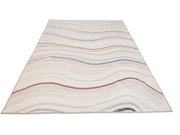 8' x 12' Rectangular Ivory & Blush Pink Wavy Striped Modern Washable Area Rug featuring soft gray and rust flowing lines displayed on a white background.