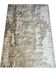 8' x 12' Rectangular Olive Green & Cream Distressed Abstract Modern Area Rug isolated on a white background.