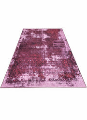 8' x 12' Rectangular Pink & Burgundy Distressed Vintage Area Rug placed on white background product display.