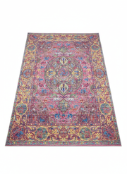 8' x 12' Rectangular Pink  Multi Color Medallion Traditional Washable Area Rug displayed on a light neutral background.