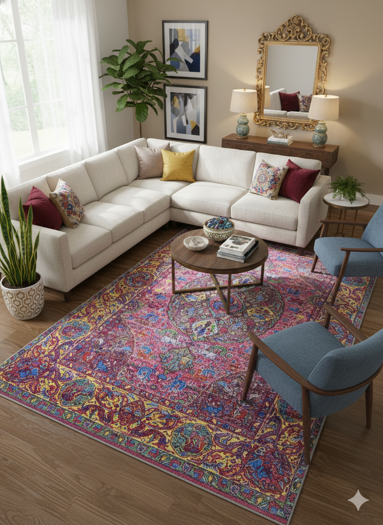 8' x 12' Rectangular Pink Multi Color Medallion Traditional Washable Area Rug