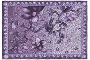 8' x 12' Rectangular Purple & Lavender Floral Botanical Mosaic Modern Washable Area Rug featuring large flowers, leafy vines, a cracked mosaic background, and decorative circular border displayed on a white background.