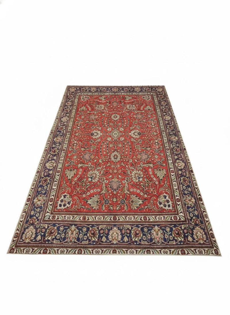 8' x 12' Rectangular Red Multi Color Floral Traditional Area Rug top view showing the symmetrical floral pattern, ornate border, and classic rectangular design.