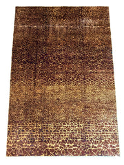 8' x 12' rectangular brown & tan animal print leopard pattern modern area rug isolated on a white background.