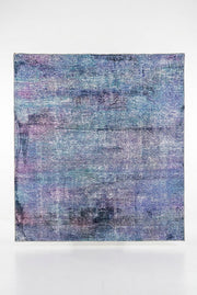 8' x 8' Square Blue & Purple Distressed Abstract Modern Area Rug featuring blended blue, lavender, and purple tones with a softly weathered textured design.