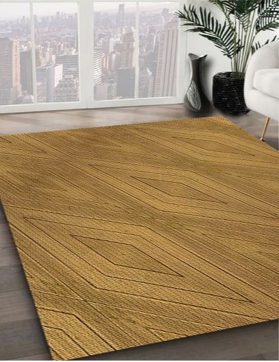 8' x 8' Square Dark Bisque Brown Diamond Pattern Area Rug angled perspective emphasizing the geometric lines and minimalist design.