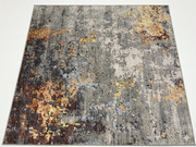 8' x 8' Square Gray Gold Abstract Modern Washable Area Rug displayed on a white background.