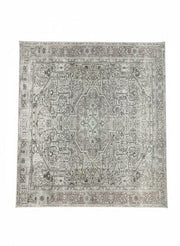 8' x 8' Square Gray & Ivory, Light Beige Medallion Traditional Area Rug displayed on a white background, showcasing its intricate central medallion, floral details, and decorative border.