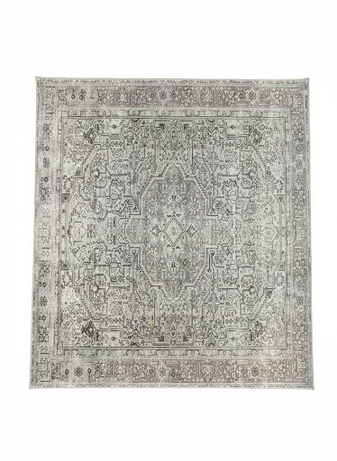 8' x 8' Square Gray & Ivory, Light Beige Medallion Traditional Area Rug displayed on a white background, showcasing its intricate central medallion, floral details, and decorative border.