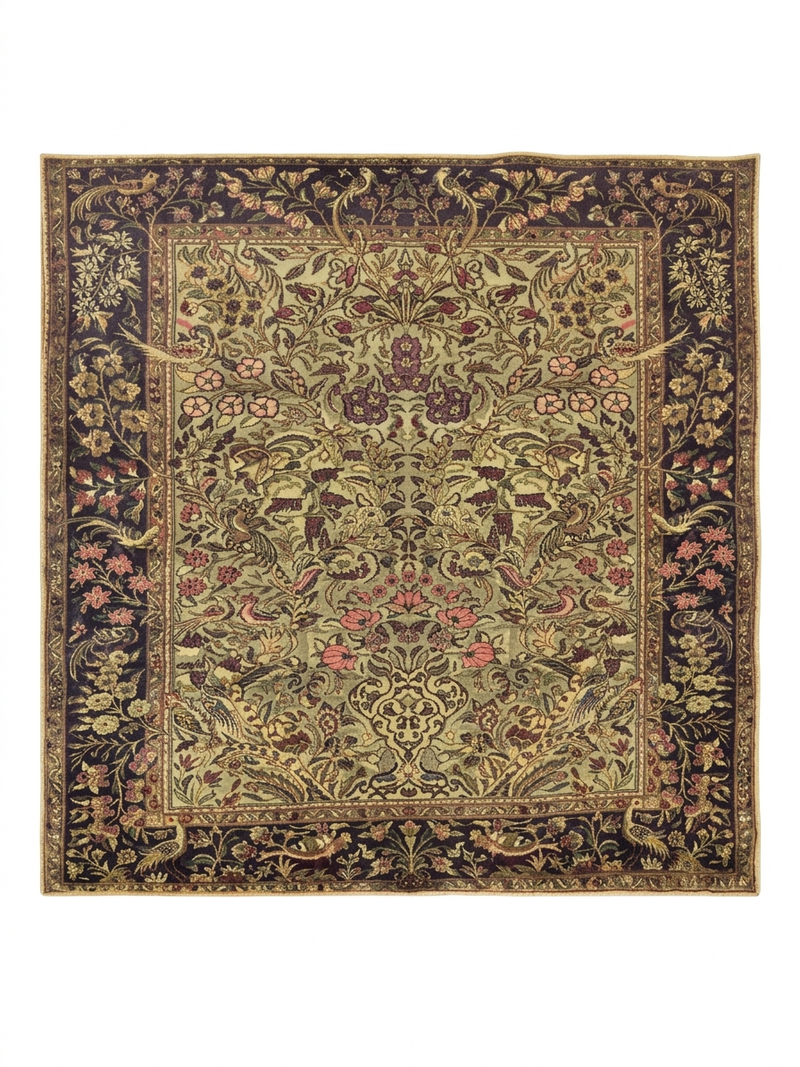 8' x 8' Square Green & Brown Floral Traditional Oriental Area Rug isolated on a white background.