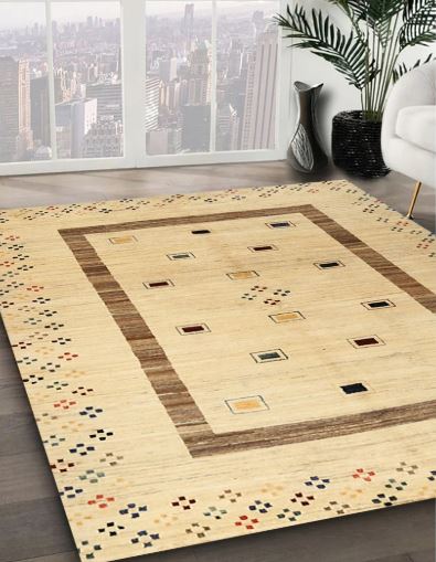 8' x 8' Square Indoor Contemporary Metallic Gold Solid Area Rug angled perspective view emphasizing the soft texture and contemporary square layout.
