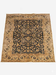 8' x 8' square gold & black floral medallion traditional area rug isolated on a white background.
