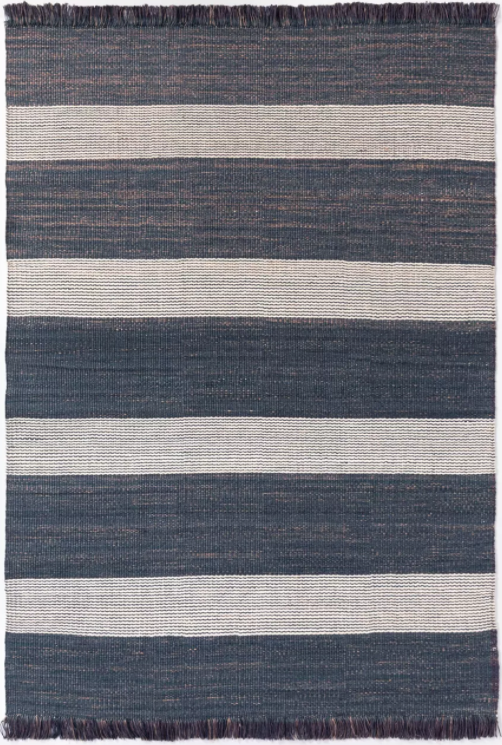 5'x7' Blue Highland Hand Made Hand Woven Striped Jute/Wool Area Rug