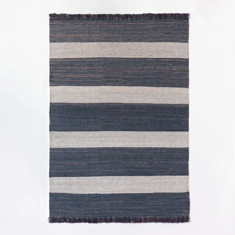 5'x7' Blue Highland Hand Made Hand Woven Striped Jute/Wool Area Rug
