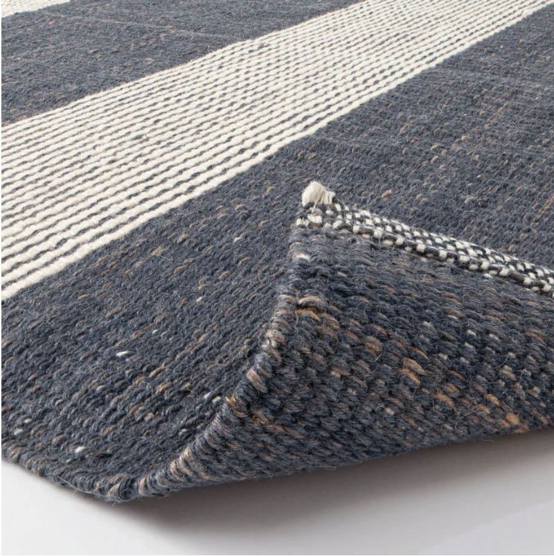 5'x7' Blue Highland Hand Made Hand Woven Striped Jute/Wool Area Rug