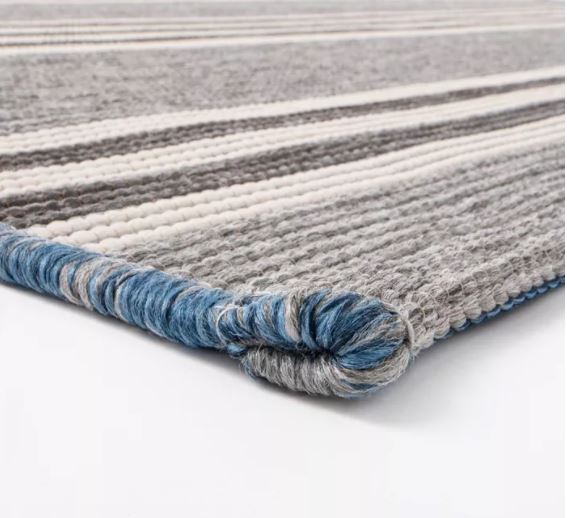5'x7' Gray/Indigo Woven Outdoor Rug Reversible Stripe Tonal