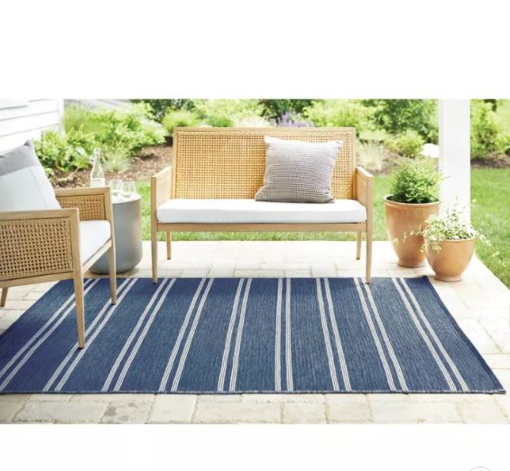 5'x7' Gray/Indigo Woven Outdoor Rug Reversible Stripe Tonal