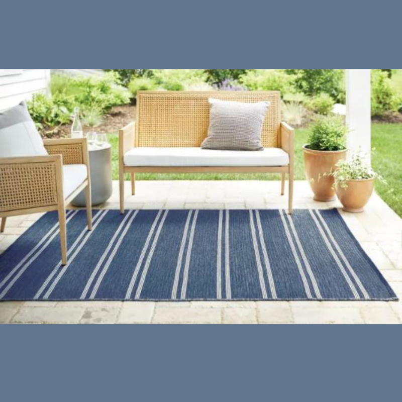 5'x7' Gray/Indigo Woven Outdoor Rug Reversible Stripe Tonal