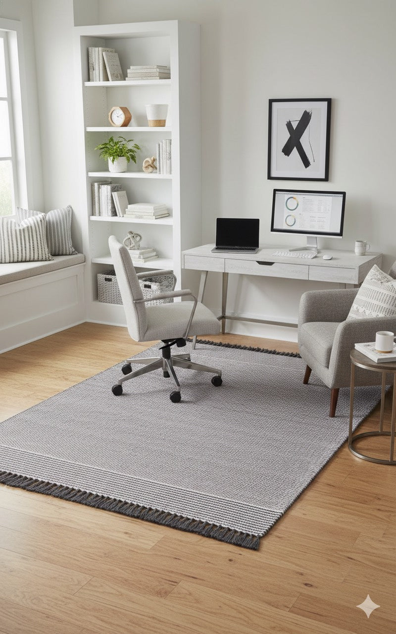 5' x 7' Railroad Gray Textured Border Stripe Area Rug