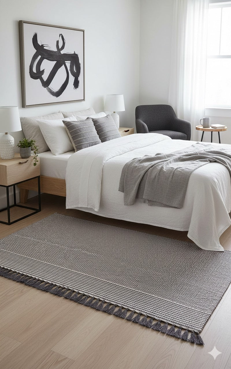 5' x 7' Railroad Gray Textured Border Stripe Area Rug