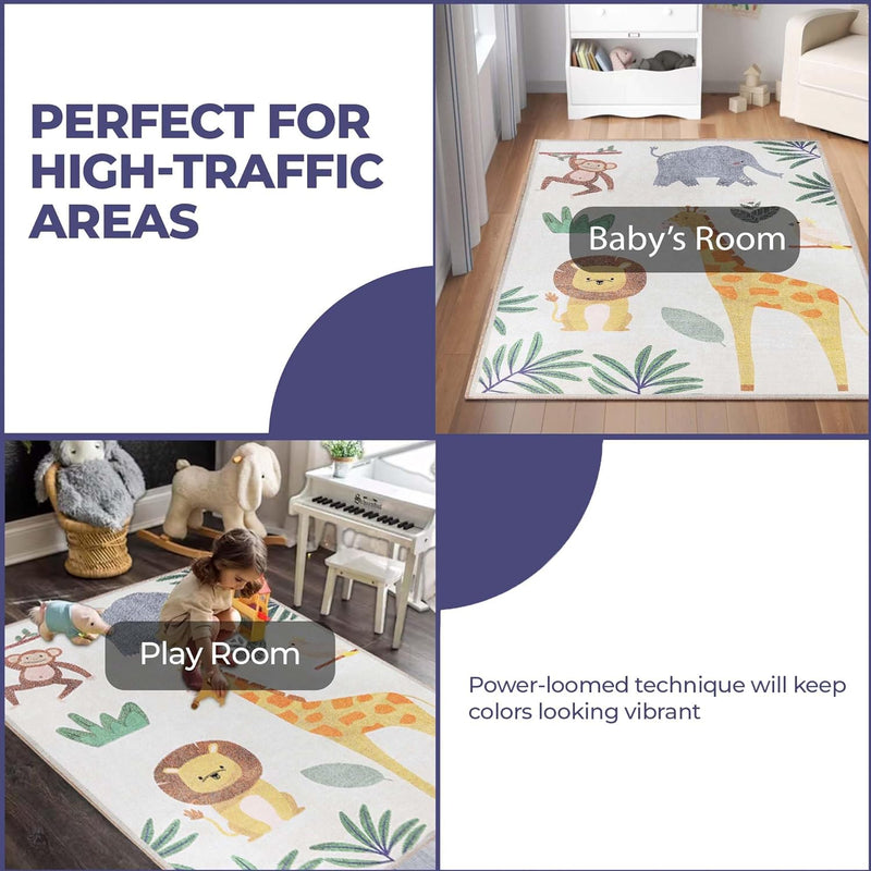 4' x 6' Ivory Animal Safari Indoor Area Rug by SUPERIOR