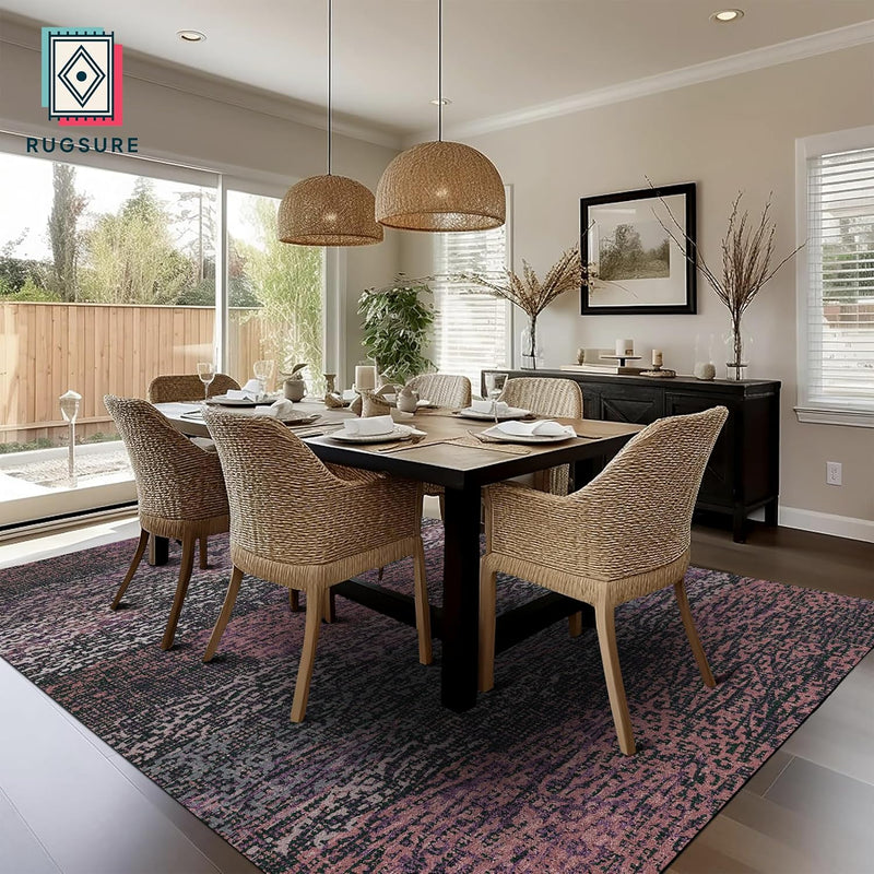 5' x 7' Burgundy Washable Area Rug - 1/6 Thick - Stain & Water-Resistant Non-Slip - Resistant Vintage Charm Area Rugs