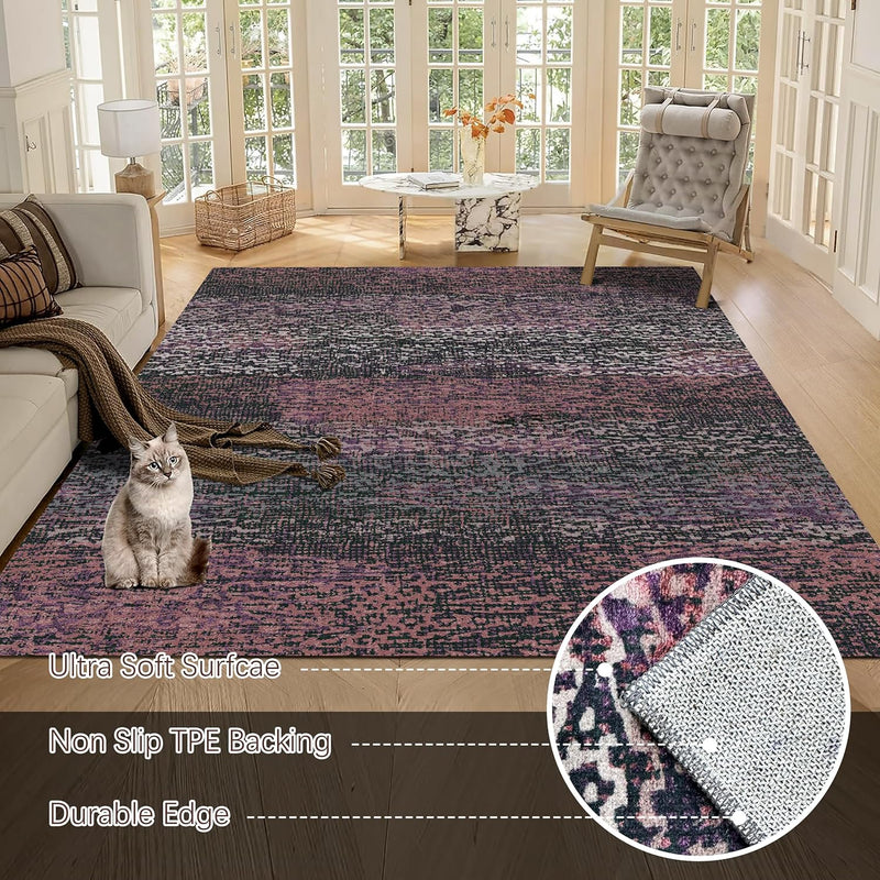 5' x 7' Burgundy Washable Area Rug - 1/6 Thick - Stain & Water-Resistant Non-Slip - Resistant Vintage Charm Area Rugs