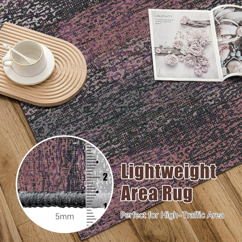 5' x 7' Burgundy Washable Area Rug - 1/6 Thick - Stain & Water-Resistant Non-Slip - Resistant Vintage Charm Area Rugs