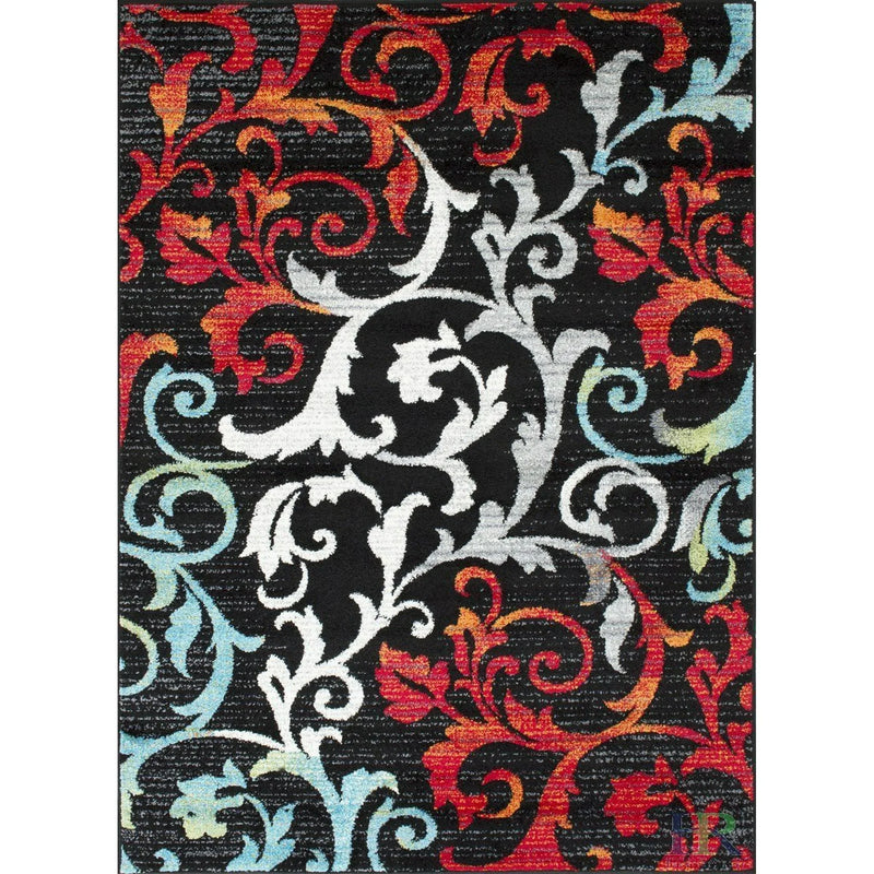 5' x 7' Turquoise/Ivory/Orange/Red/Black -Faded, Allover Floral Distressed Area Rug Swirls Area Rug Abstract, Floral Area Rug